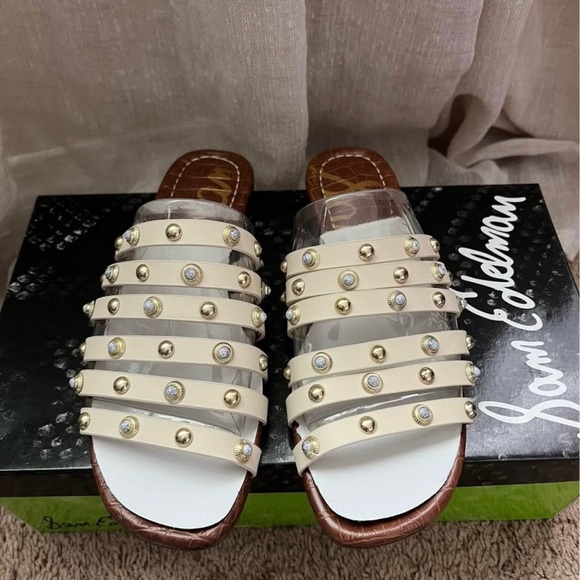 Sam Edelman White Studded Women's Sandals - Picture 2 of 4